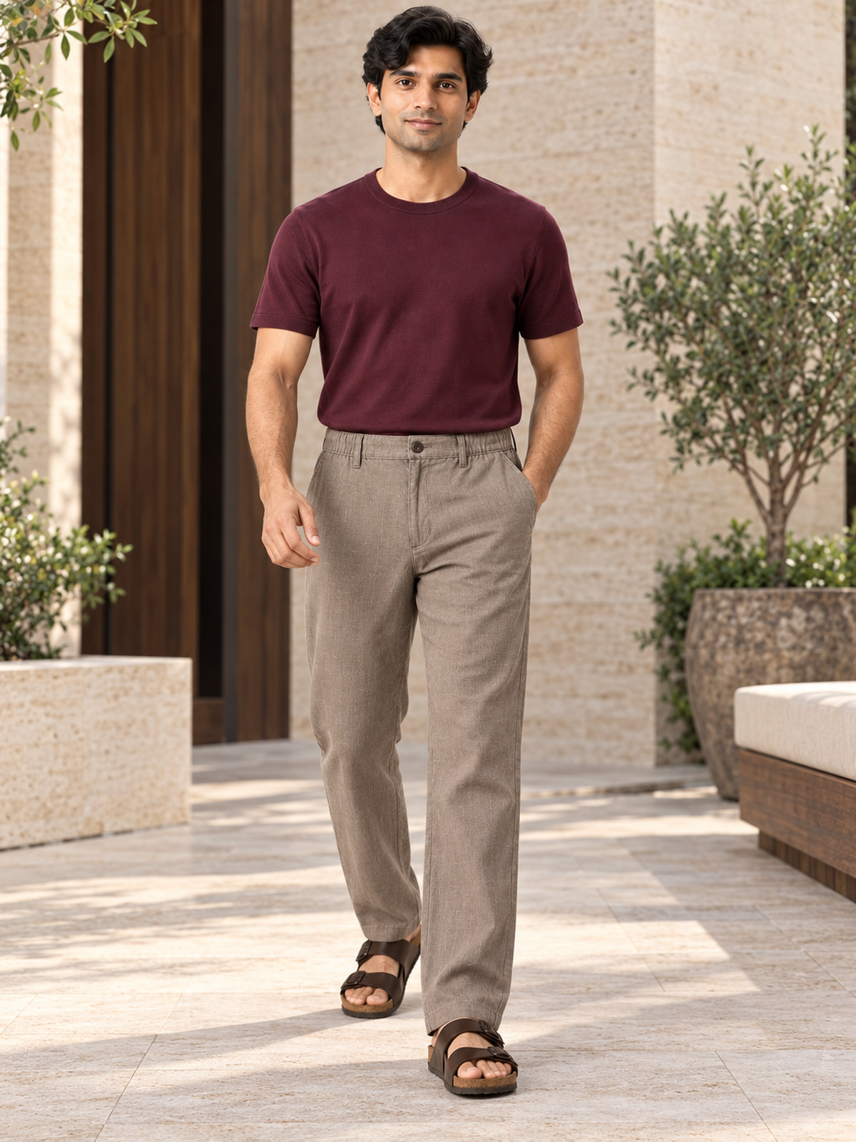 Cotton Linen Casual Pants in Khaki