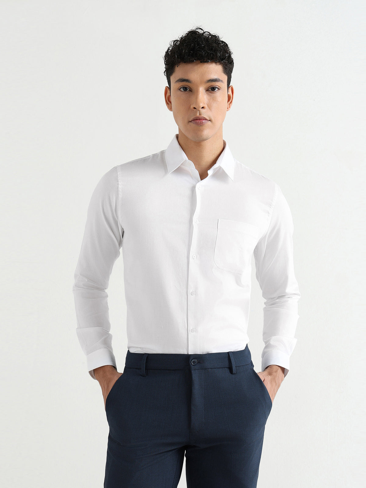 Herringbone Easy-Iron Formal Shirt in White