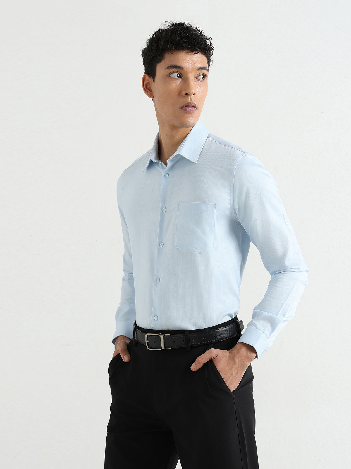Herringbone Easy-Iron Formal Shirt in Blue