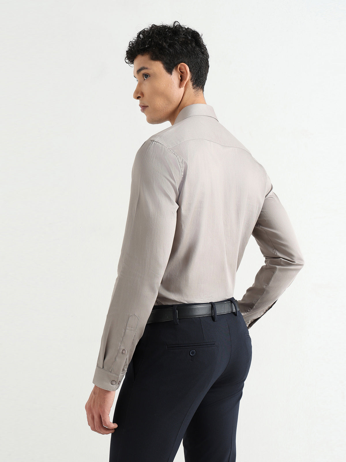 Herringbone Easy-Iron Formal Shirt in Olive Grey