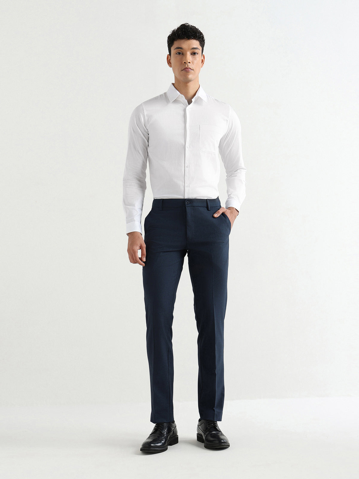 Herringbone Easy-Iron Formal Shirt in White