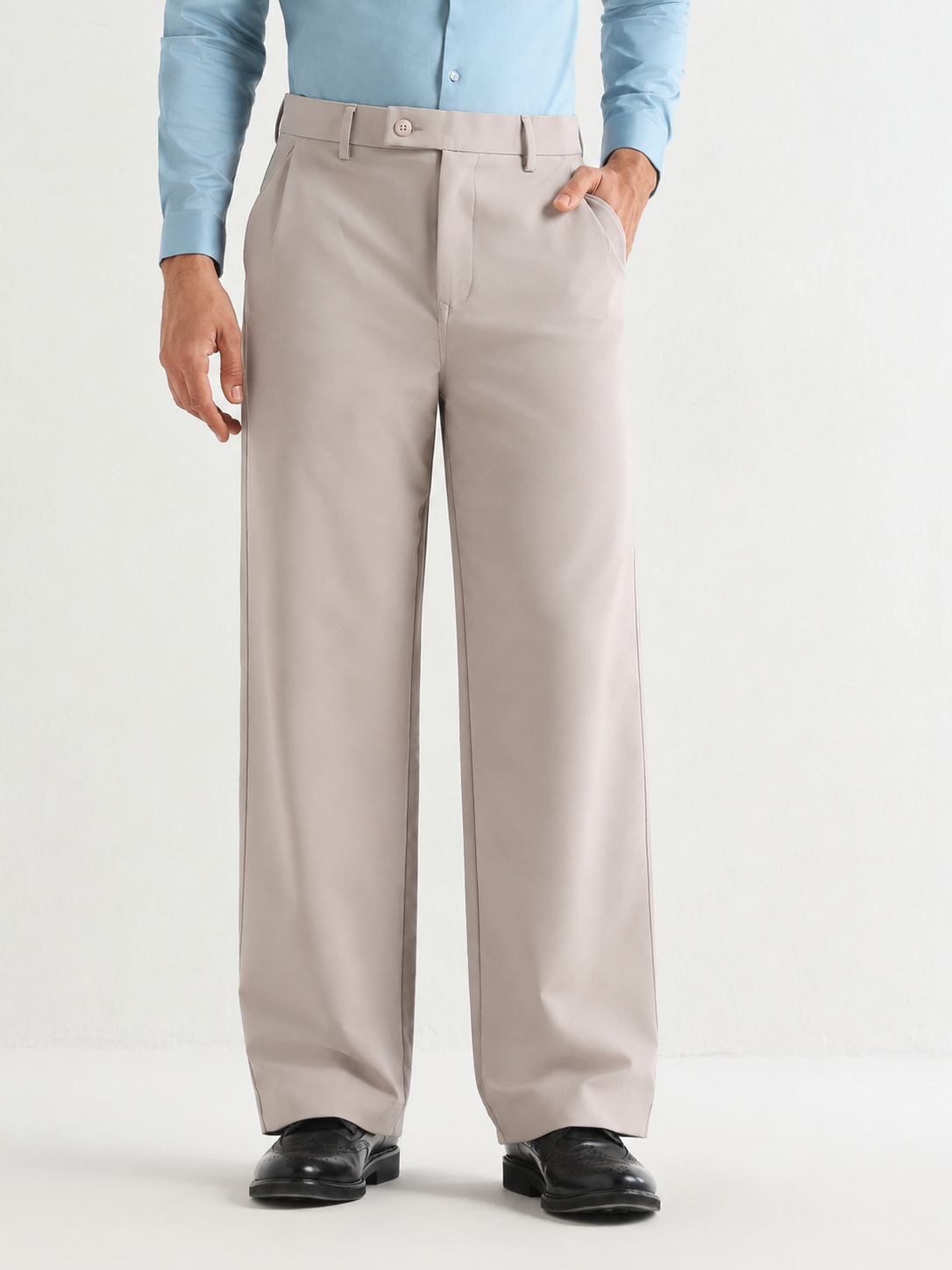 Japanese Poly-Lycra Pleated Wide Leg Trousers in Grey
