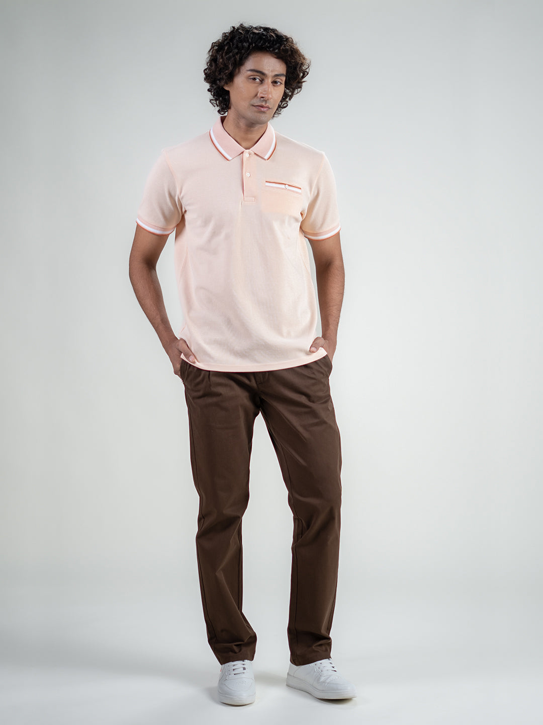 Pure Cotton Polo in Pale Peach
