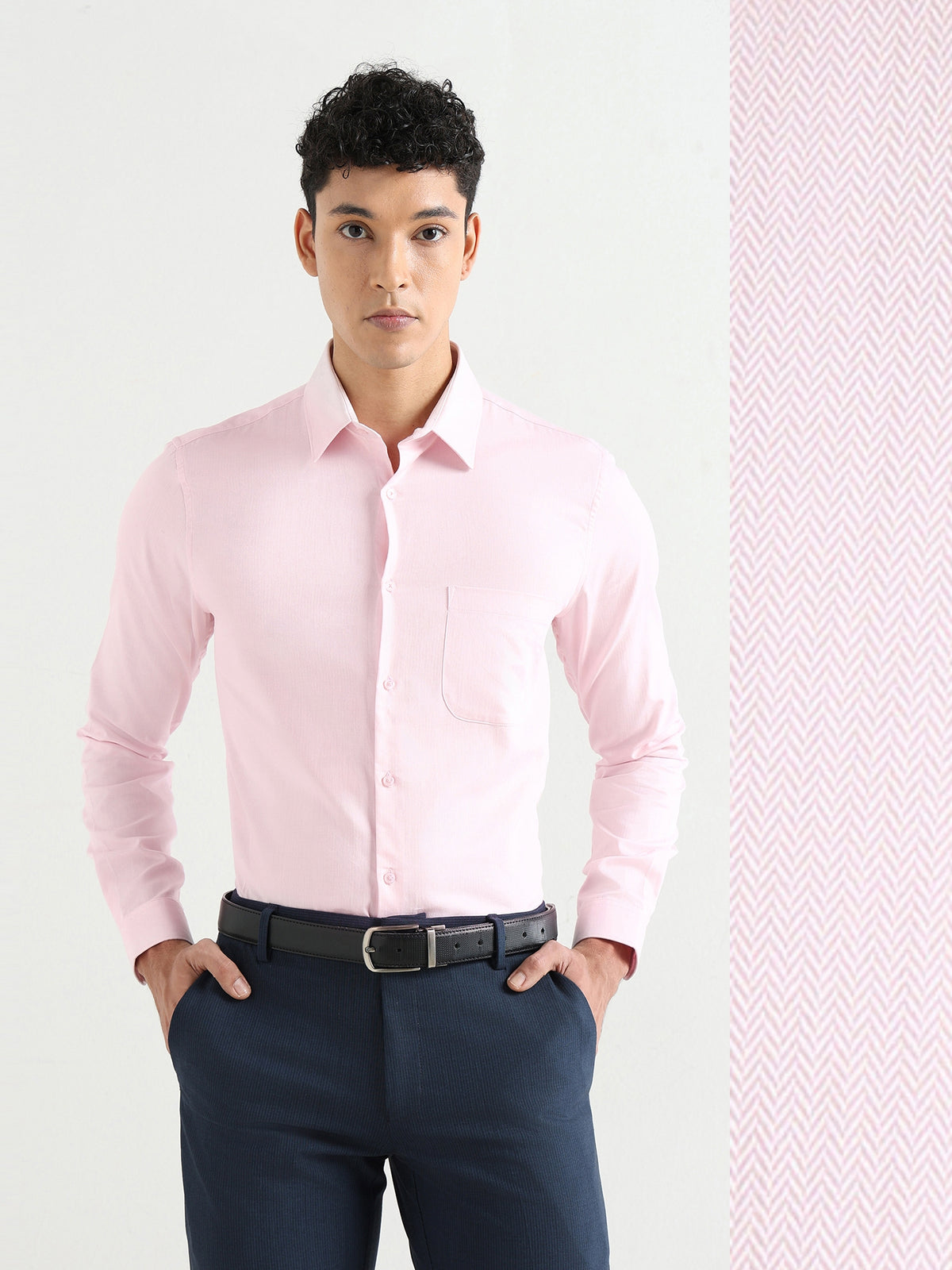 Herringbone Easy-Iron Formal Shirt in Pink