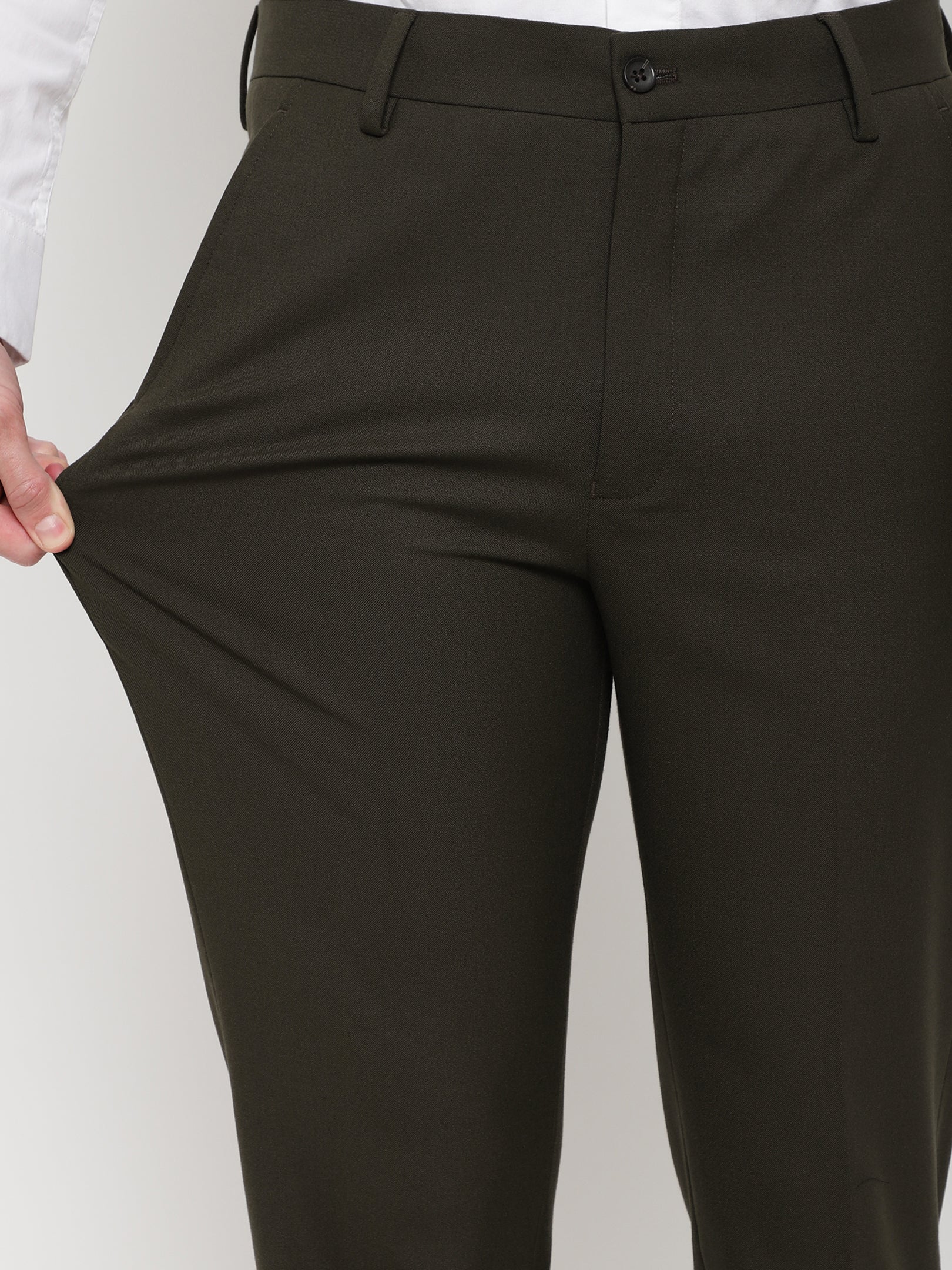 4-Way Stretch Formal Trousers in Jade Olive- Slim Fit