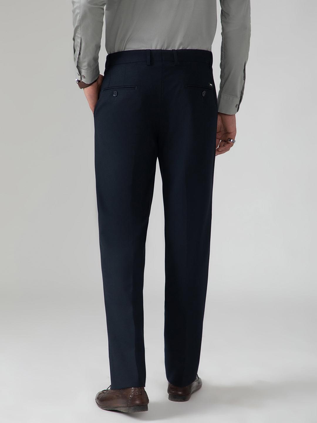 Flex Waist 4-Way Stretch Formal Trousers in Navy Blue- Slim Fit