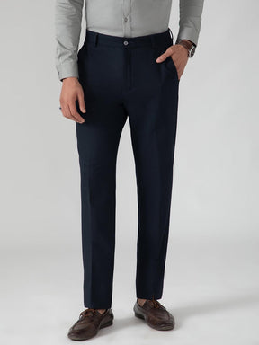 Flex Waist 4-Way Stretch Formal Trousers in Navy Blue- Slim Fit