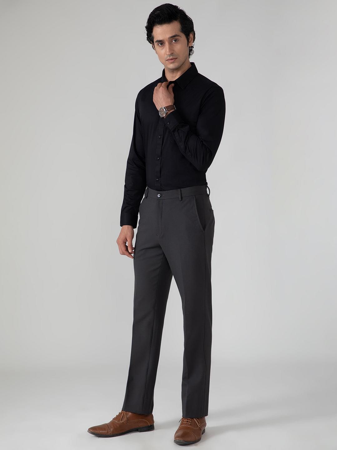 4-Way Stretch Formal Trousers in Charcoal Grey- Slim Fit