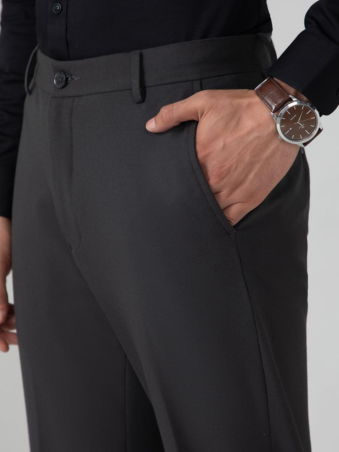 4-Way Stretch Formal Trousers in Charcoal Grey- Slim Fit