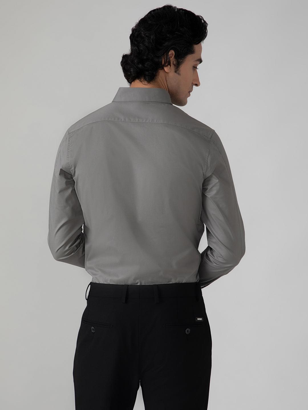 2 Way Stretch Satin Shirt in Ash Grey- Slim Fit