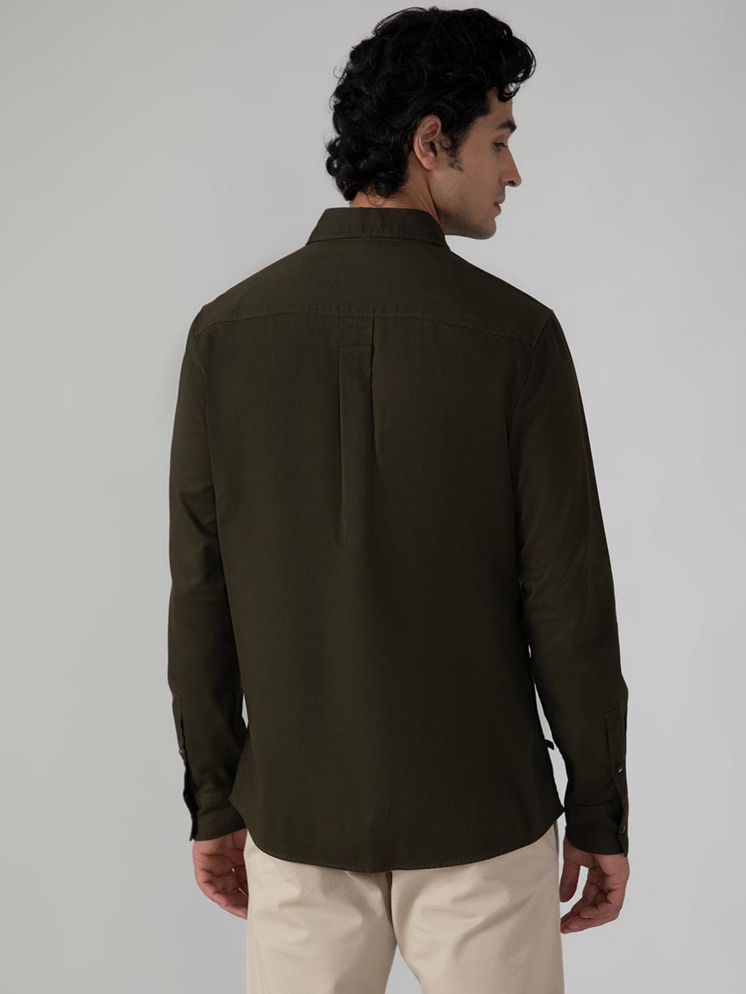 Double Pocket Cargo Shirt in Dark Olive- Comfort Fit
