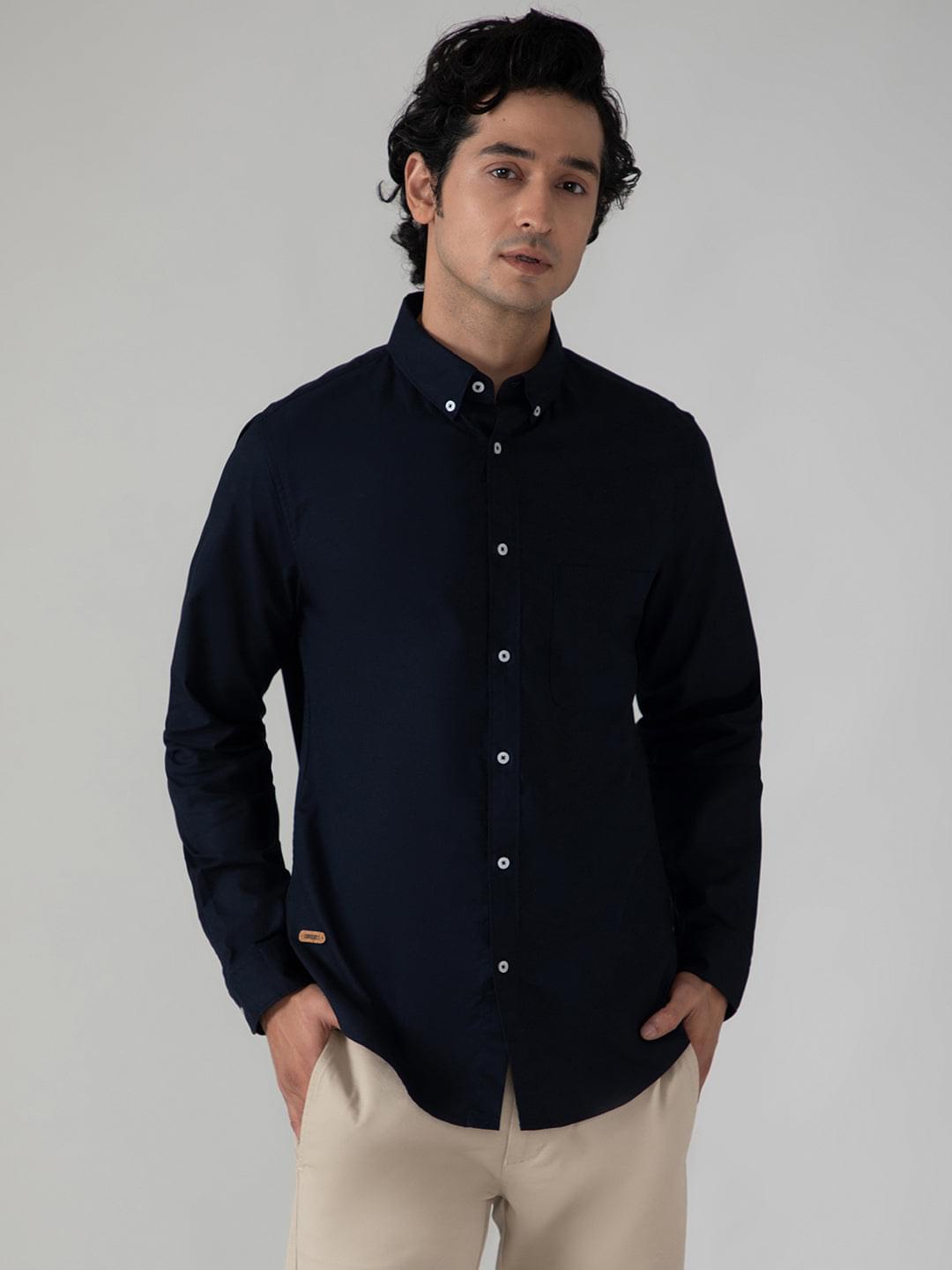 2 Way Stretch Oxford Shirt in Navy- Comfort Fit