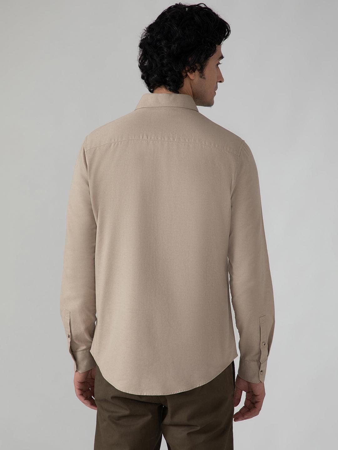 Lightweight Cotton Linen Shirt in Khaki- Comfort Fit