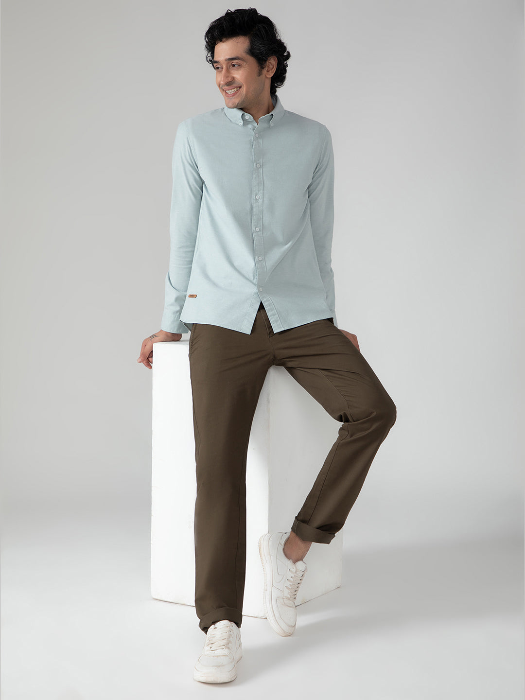 2 Way Stretch Oxford Shirt in Mint Green- Slim Fit