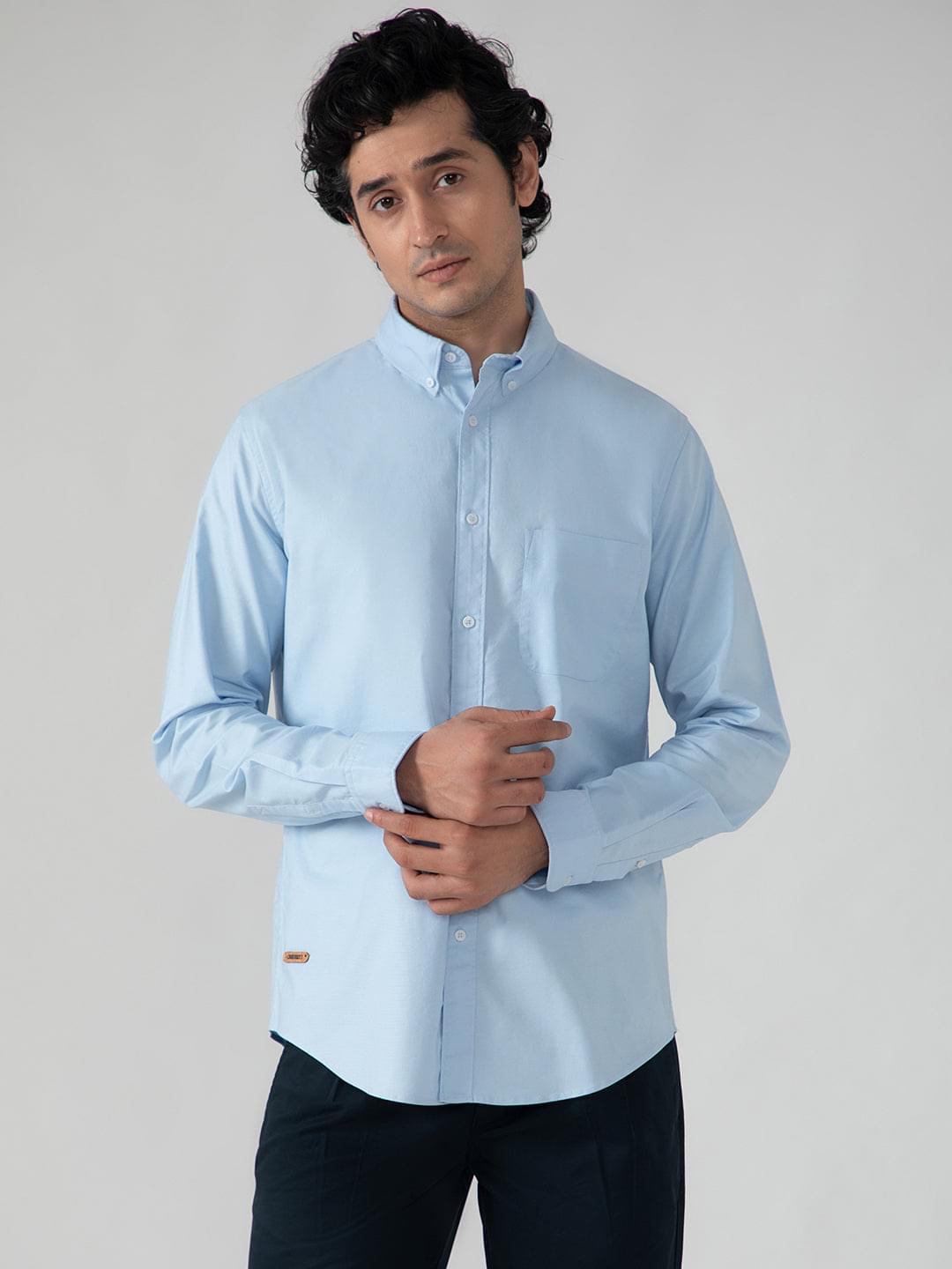 2 Way Stretch Oxford Shirt in Sky Blue- Comfort Fit