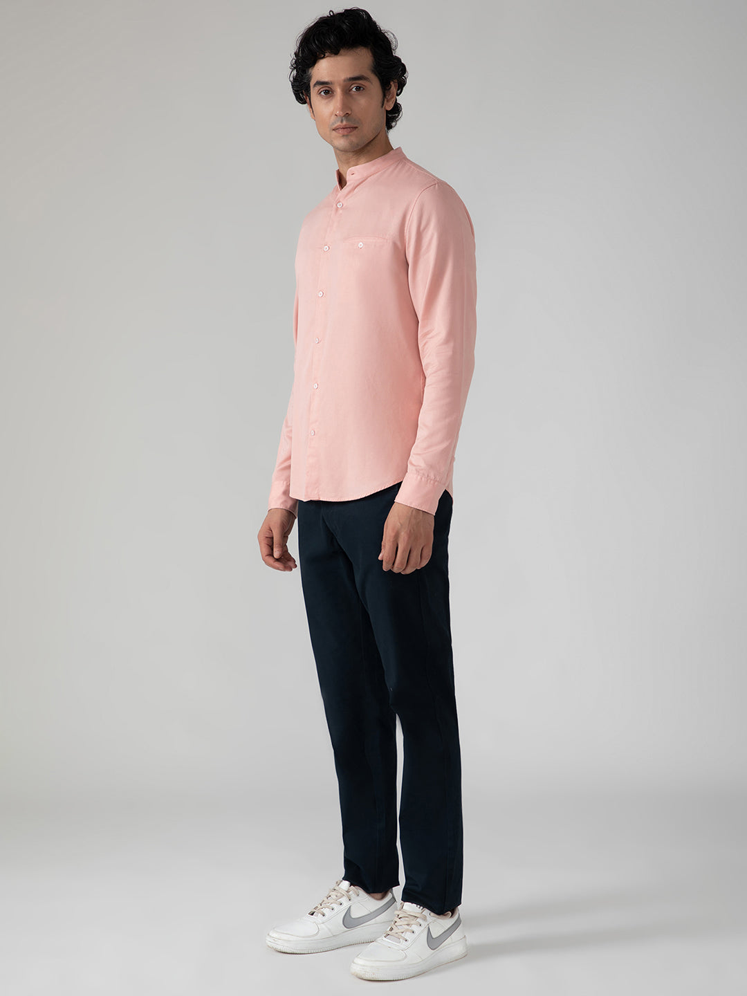Lightweight Tencel Shirt in Salmon Pink- Slim Fit