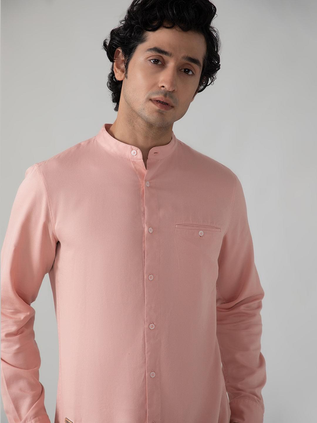 Lightweight Tencel Shirt in Salmon Pink- Slim Fit