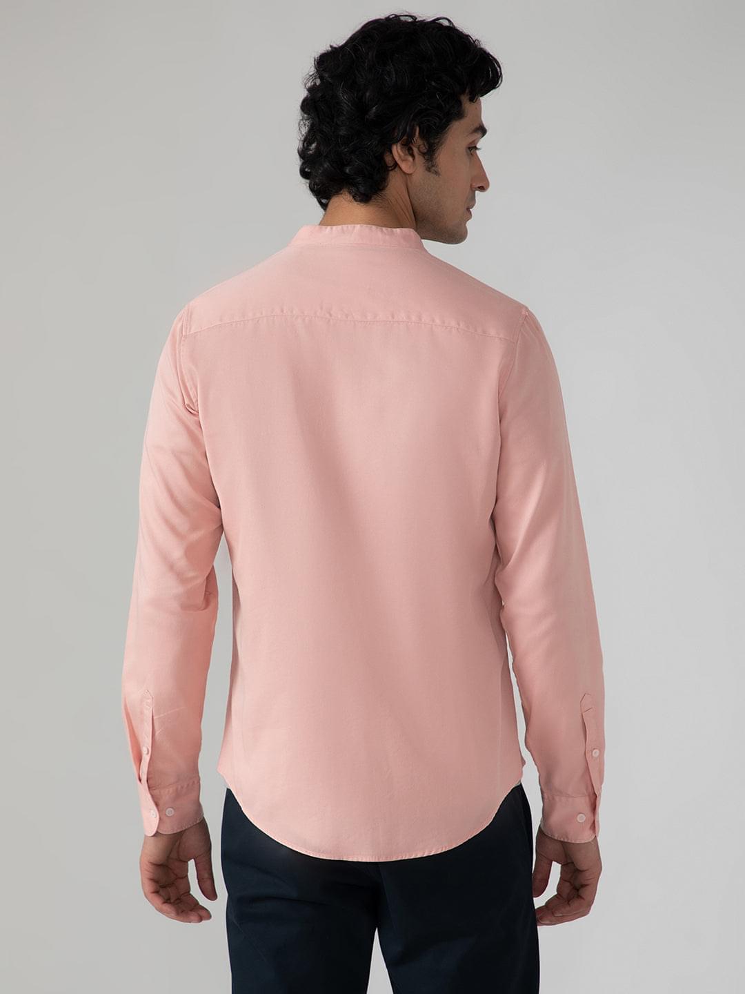 Lightweight Tencel Shirt in Salmon Pink- Slim Fit