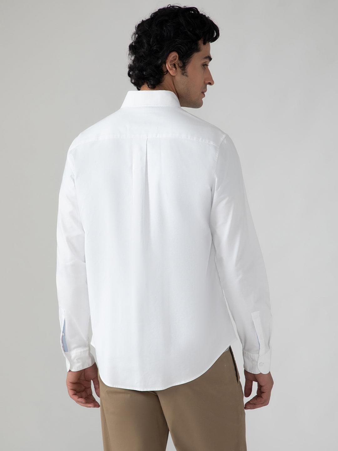 2 Way Stretch Oxford Shirt in White- Comfort Fit