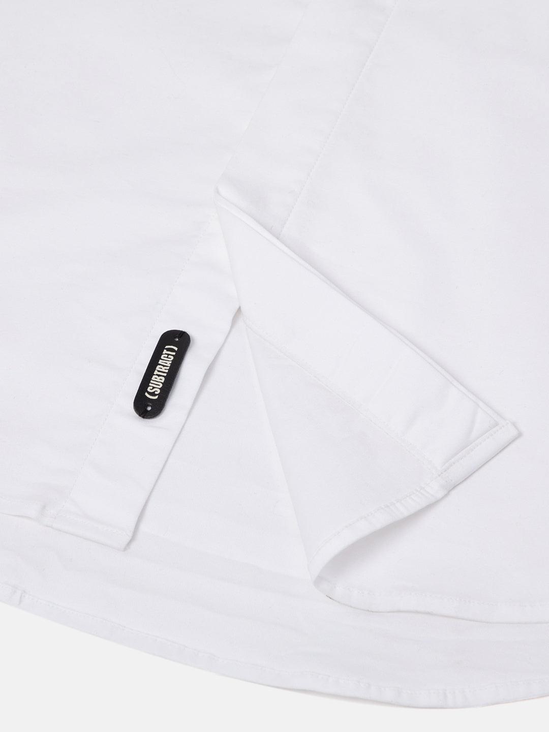 2 Way Stretch Satin Shirt in White- Slim Fit