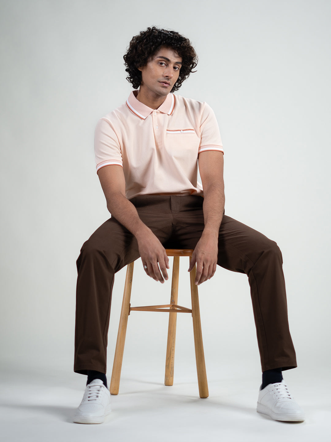 Pure Cotton Polo in Pale Peach