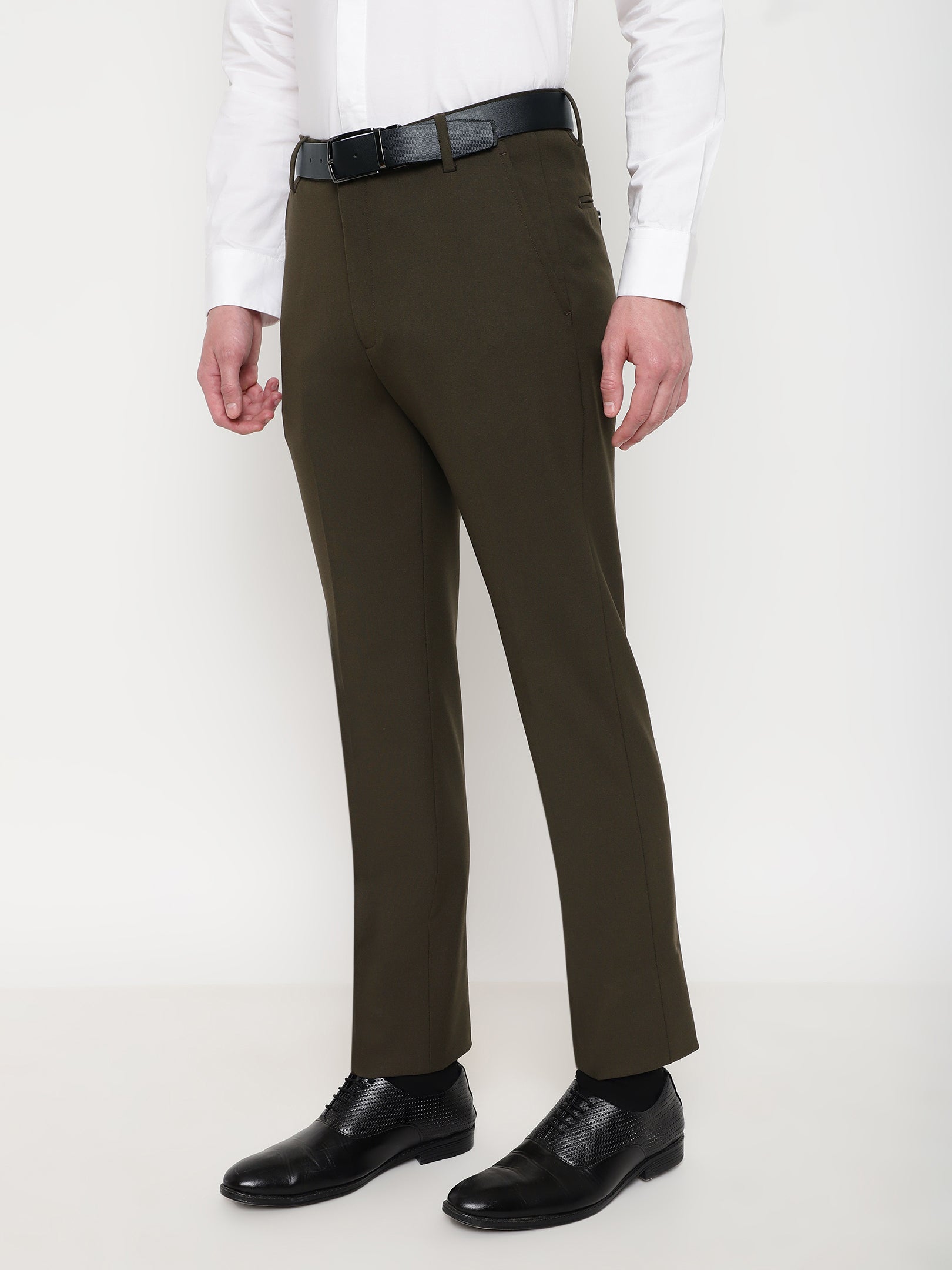 4-Way Stretch Formal Trousers in Jade Olive- Slim Fit