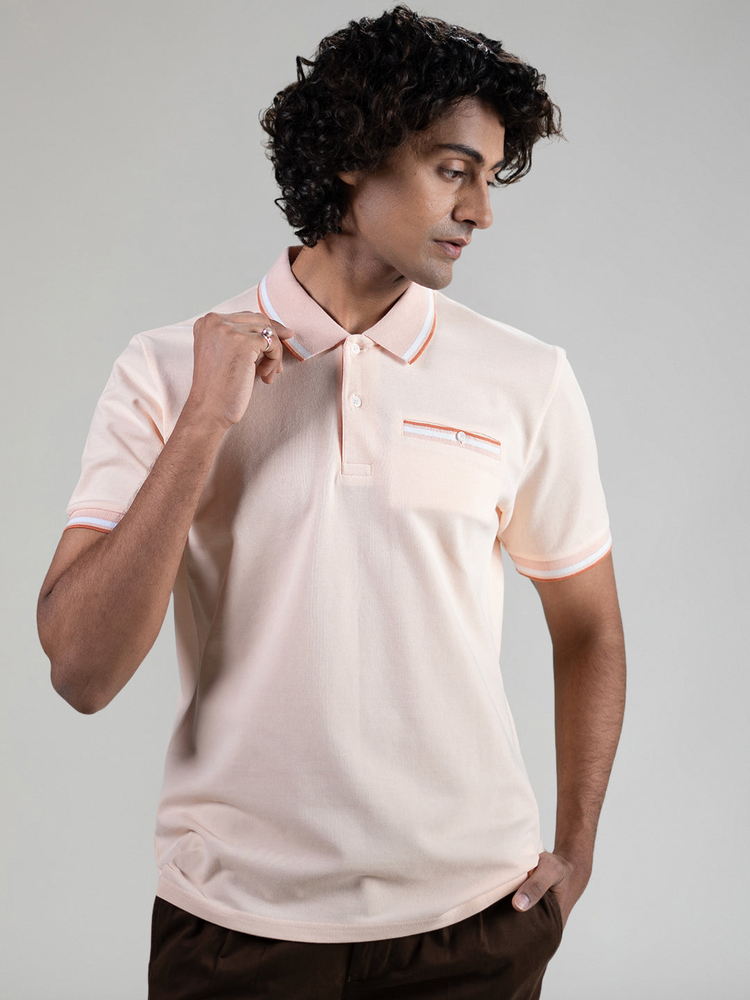 Pure Cotton Polo in Pale Peach