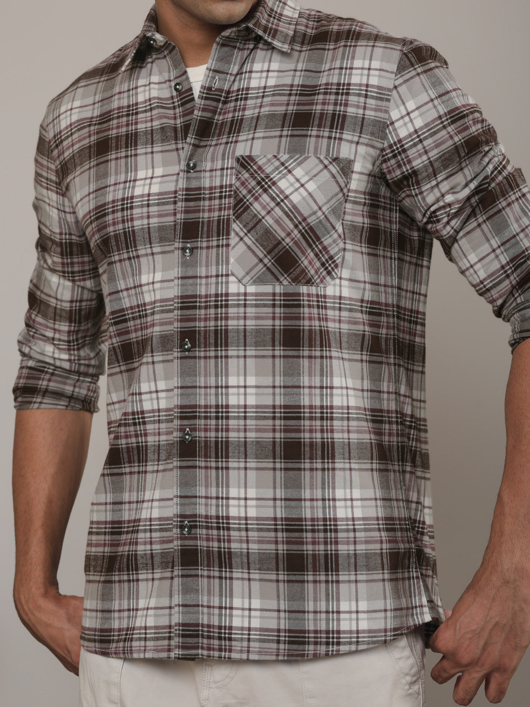 Cotton Checked Casual Shirt in Wine - Comfort Fit