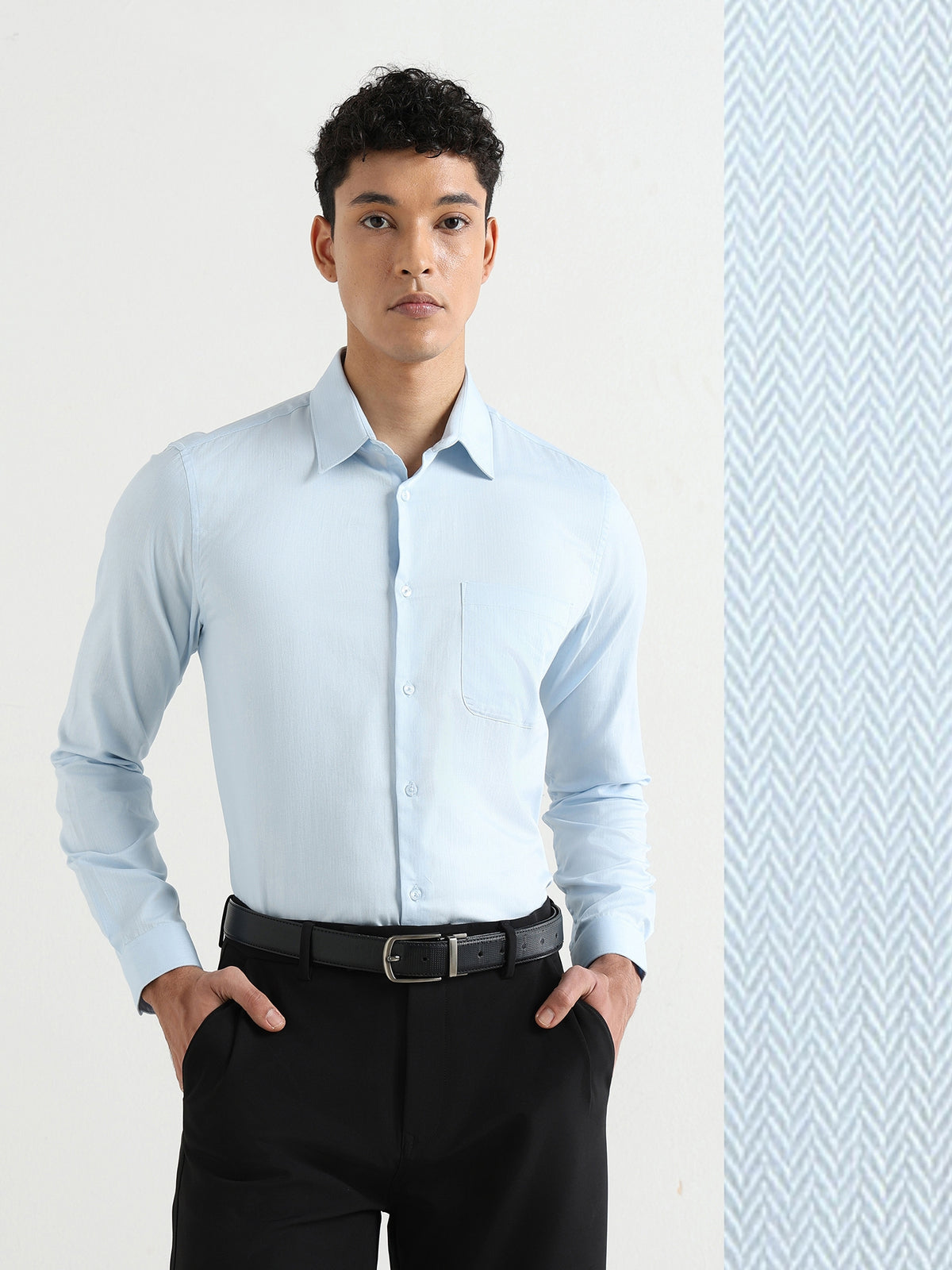Herringbone Easy-Iron Formal Shirt in Blue