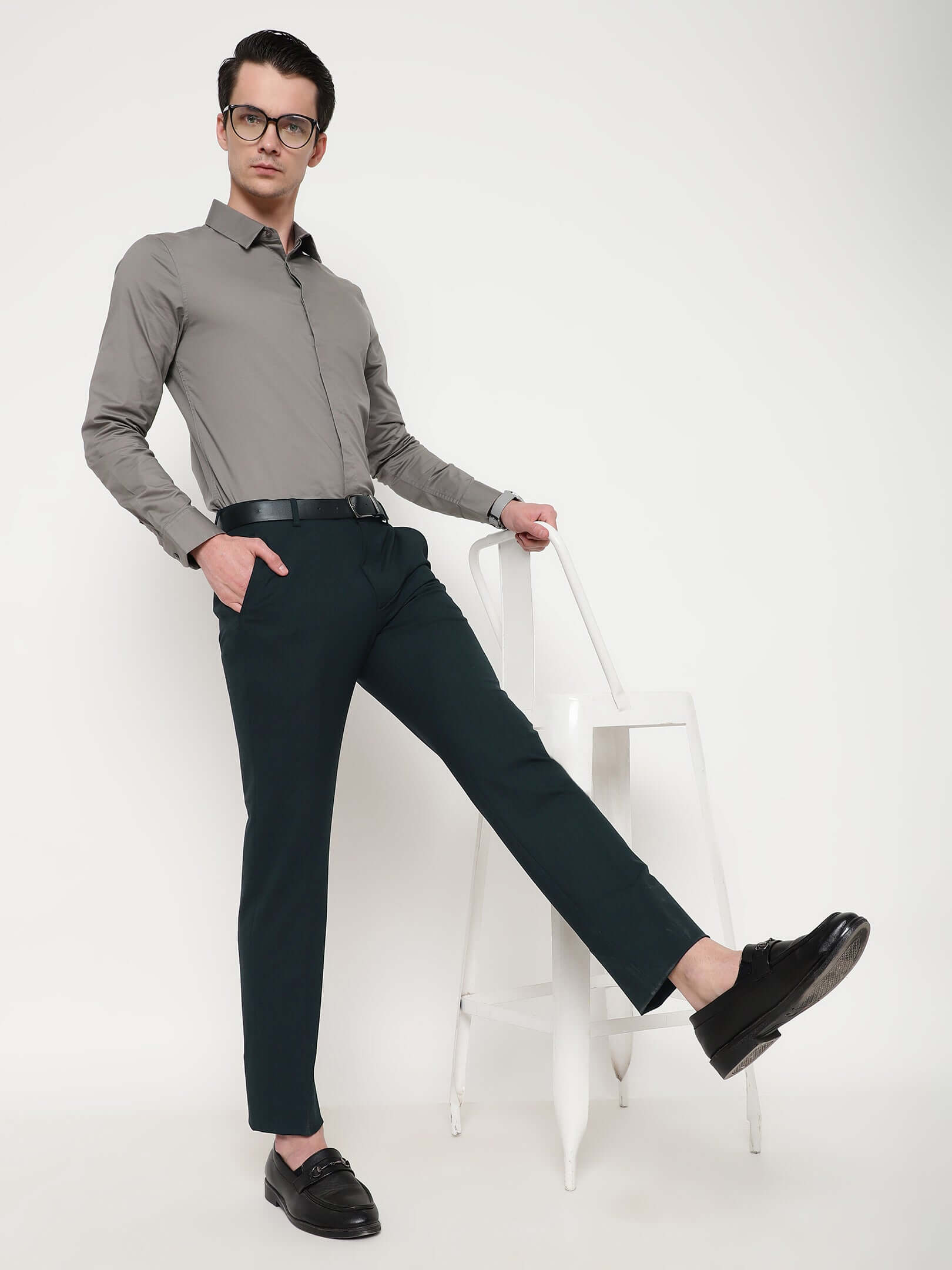 Flex Waist 4-Way Stretch Formal Trousers in Bottle Green- Slim Fit