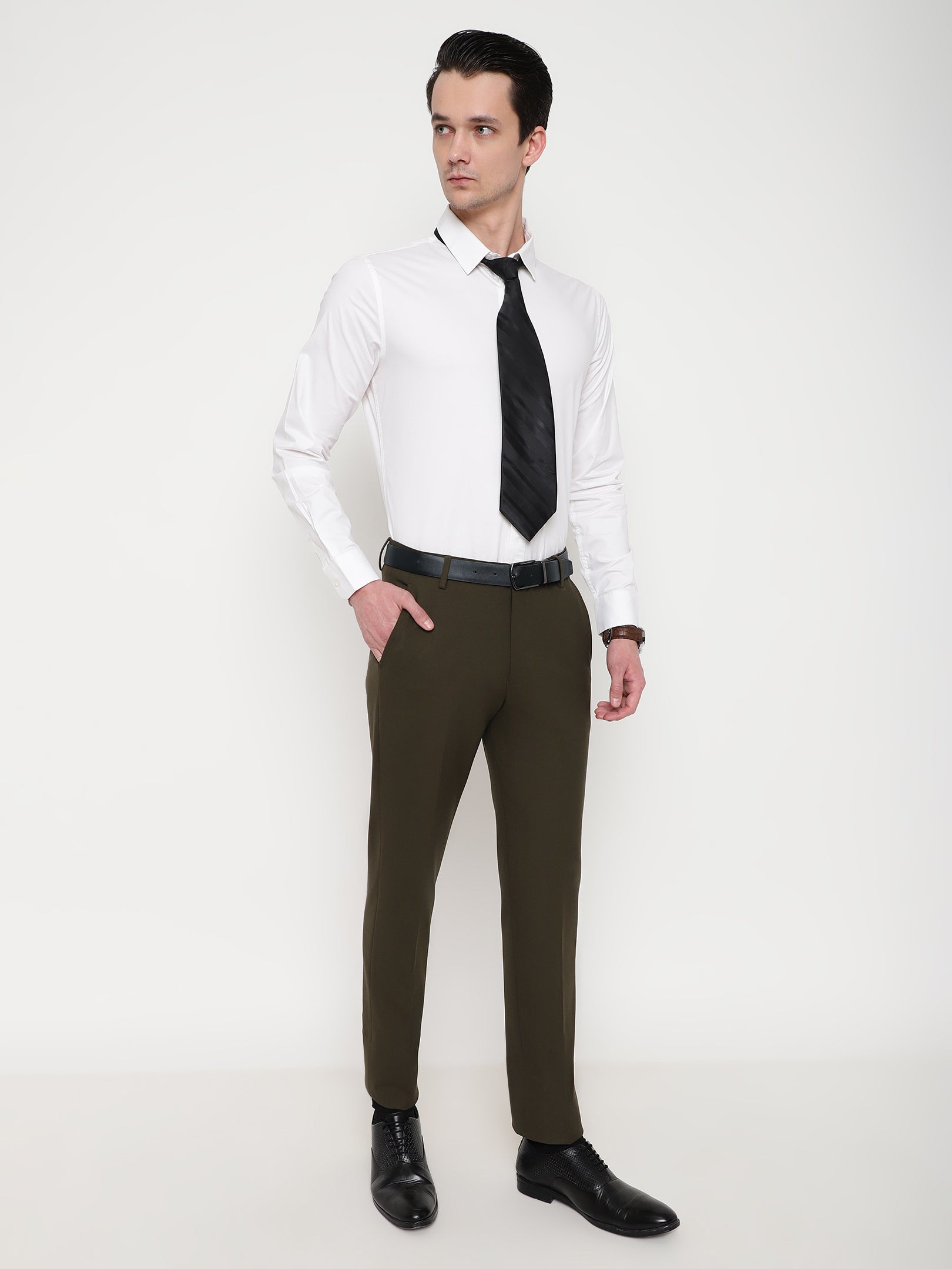 4-Way Stretch Formal Trousers in Jade Olive- Slim Fit