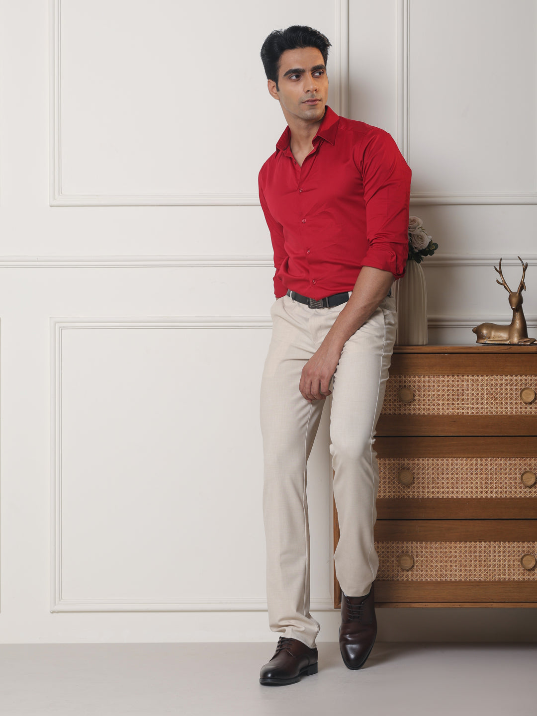 Luxestretch™ Crimson Shirt & Movelite™ Steelgrey Trousers