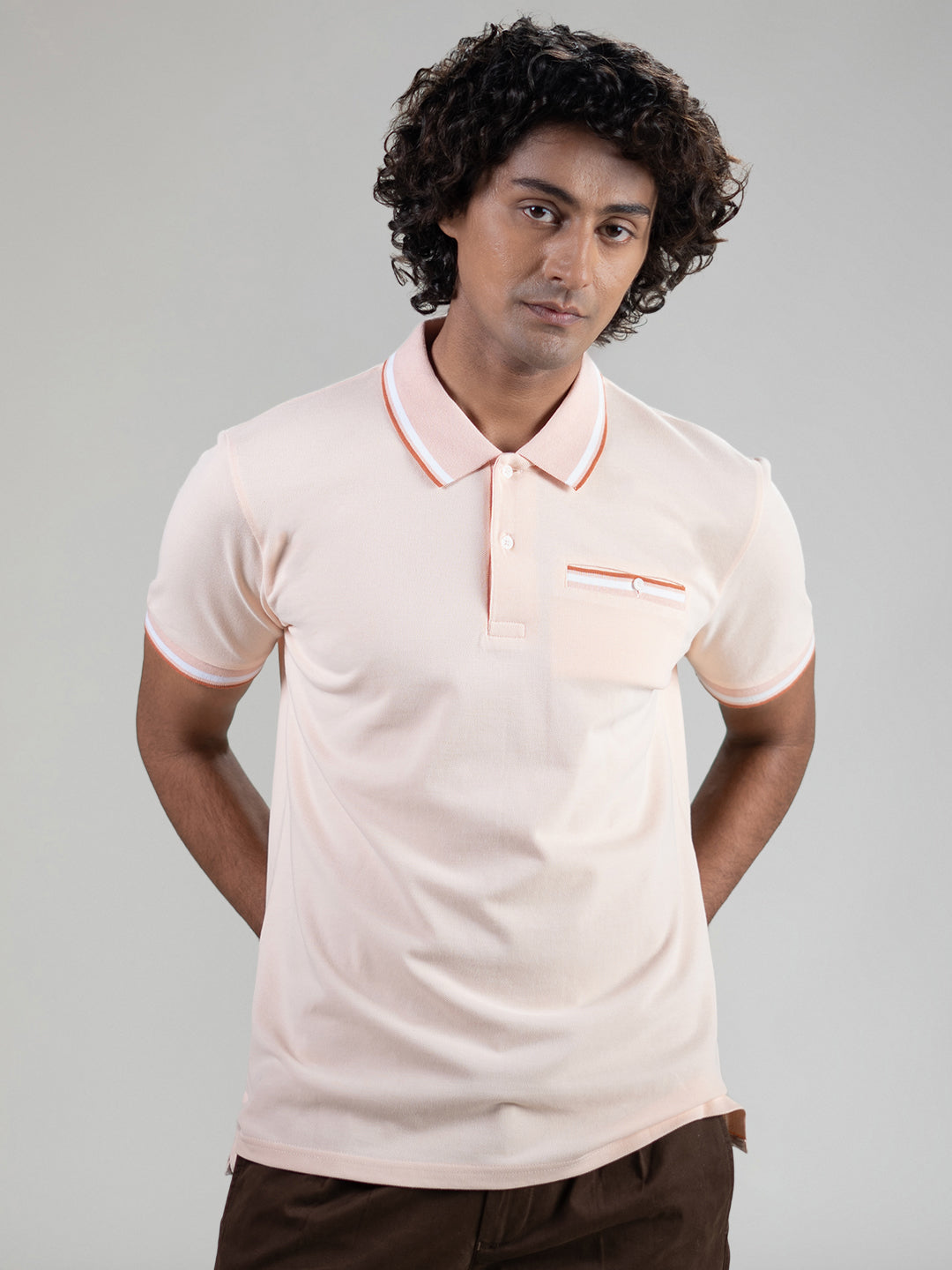 Pure Cotton Polo in Pale Peach