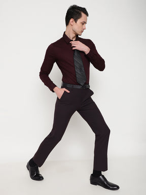 4-Way Stretch Formal Trousers in Dark Wine- Slim Fit