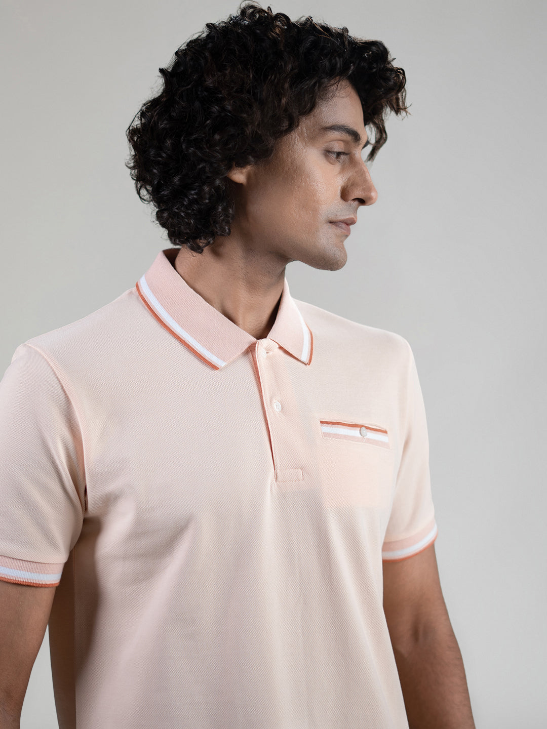 Pure Cotton Polo in Pale Peach