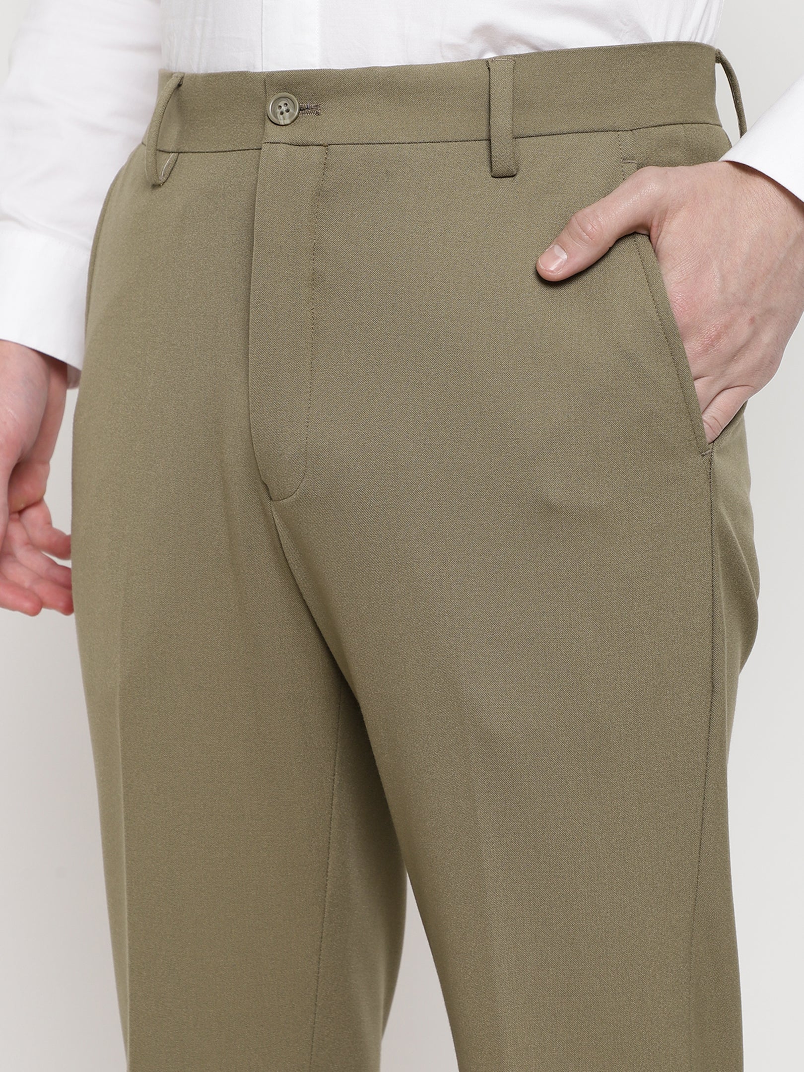 Flex Waist 4-Way Stretch Formal Trousers in Tan Khaki- Slim Fit