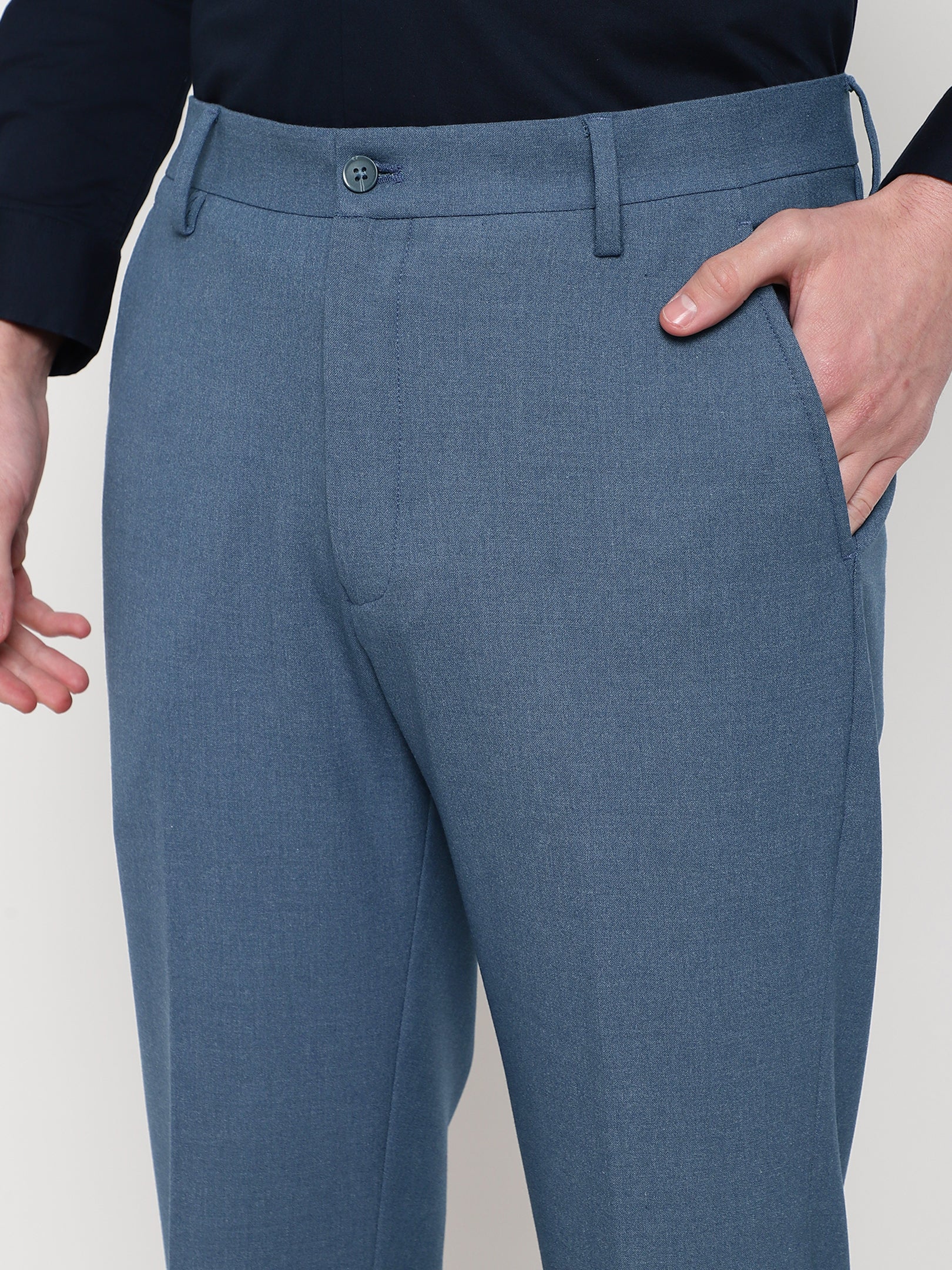 4-Way Stretch Formal Trousers in Steel Blue- Slim Fit