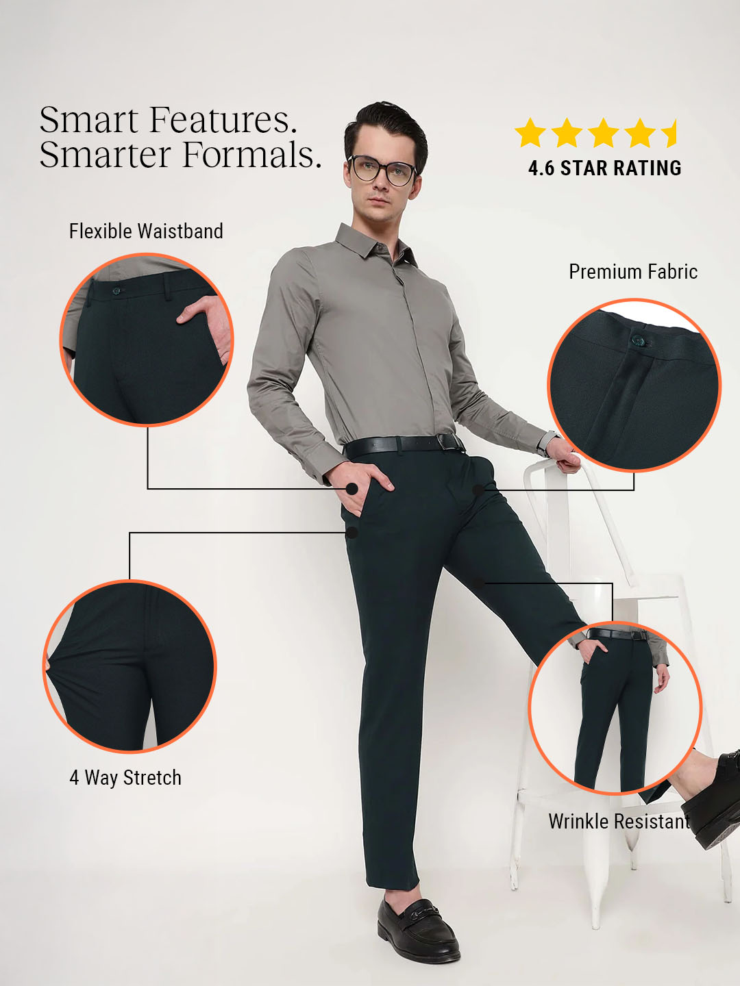 Flex Waist 4-Way Stretch Formal Trousers in Bottle Green- Slim Fit