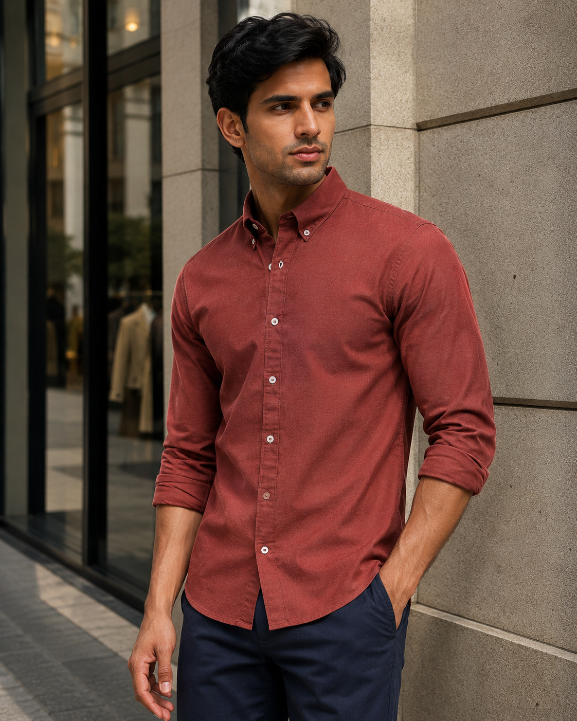 OxfordFlex™ Shirt in Red Wood -Slim Fit