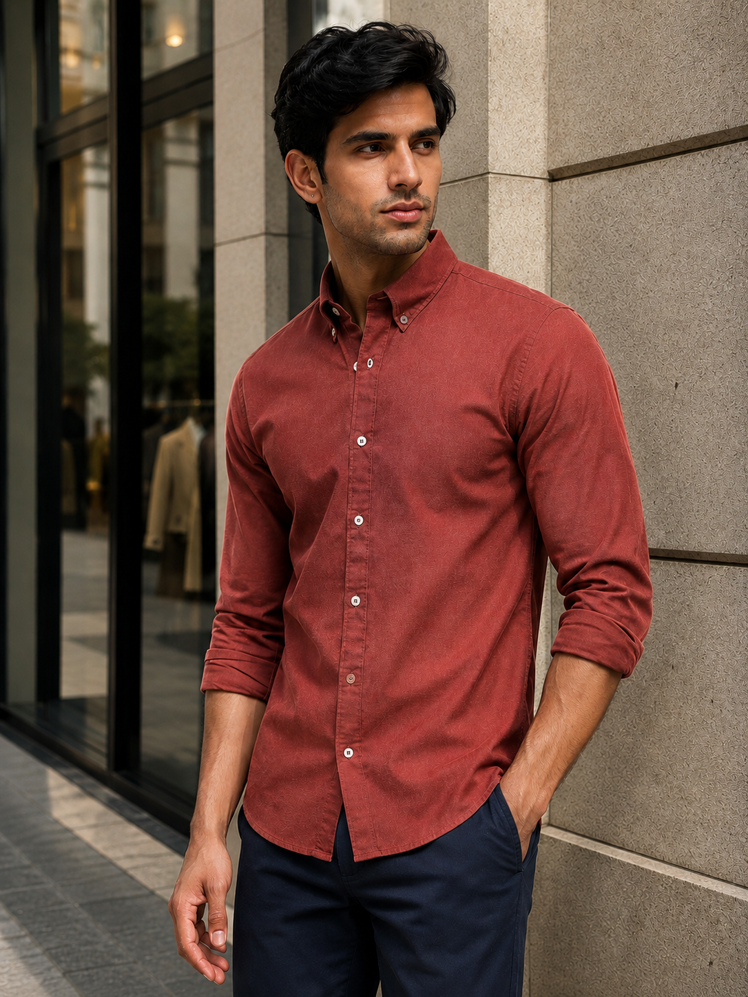 OxfordFlex™ Shirt in Red Wood -Slim Fit