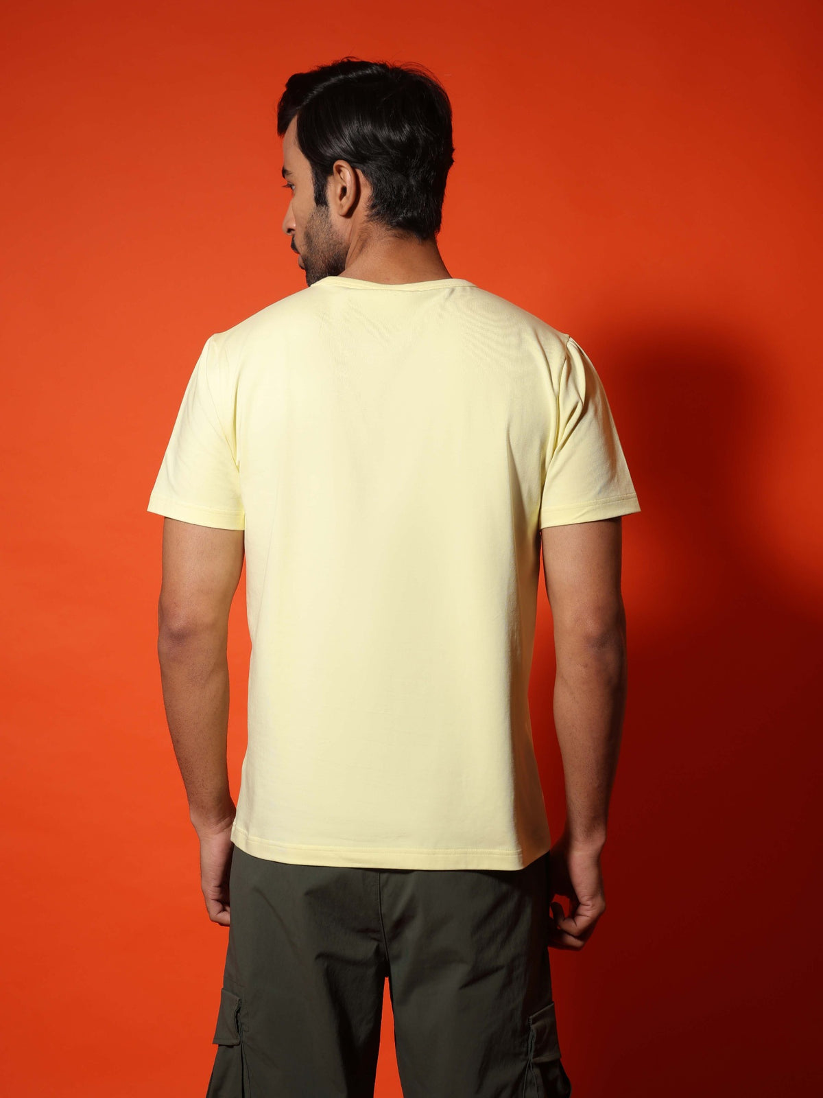 lemon yellow round neck tshirt back shot
