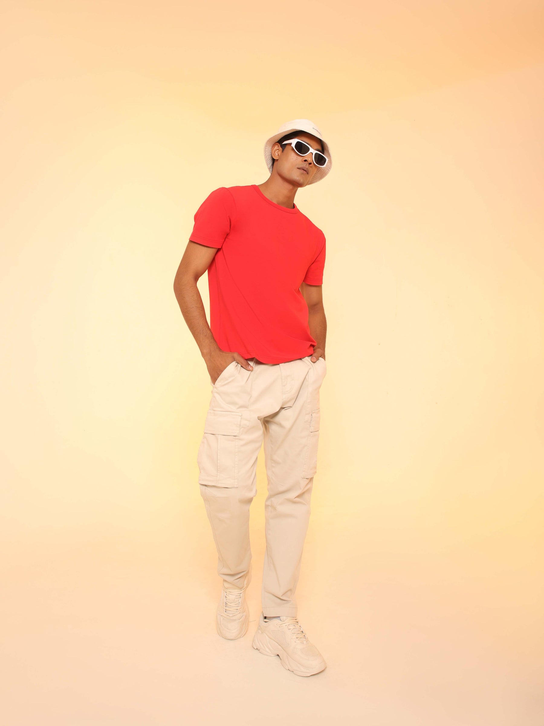 4-Way Stretch T-Shirt in Coral Red