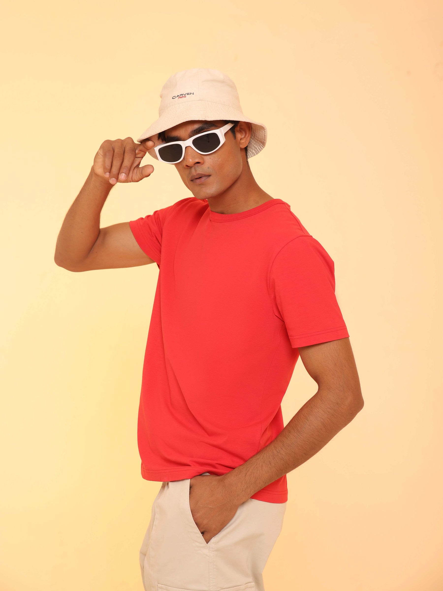 4-Way Stretch T-Shirt in Coral Red