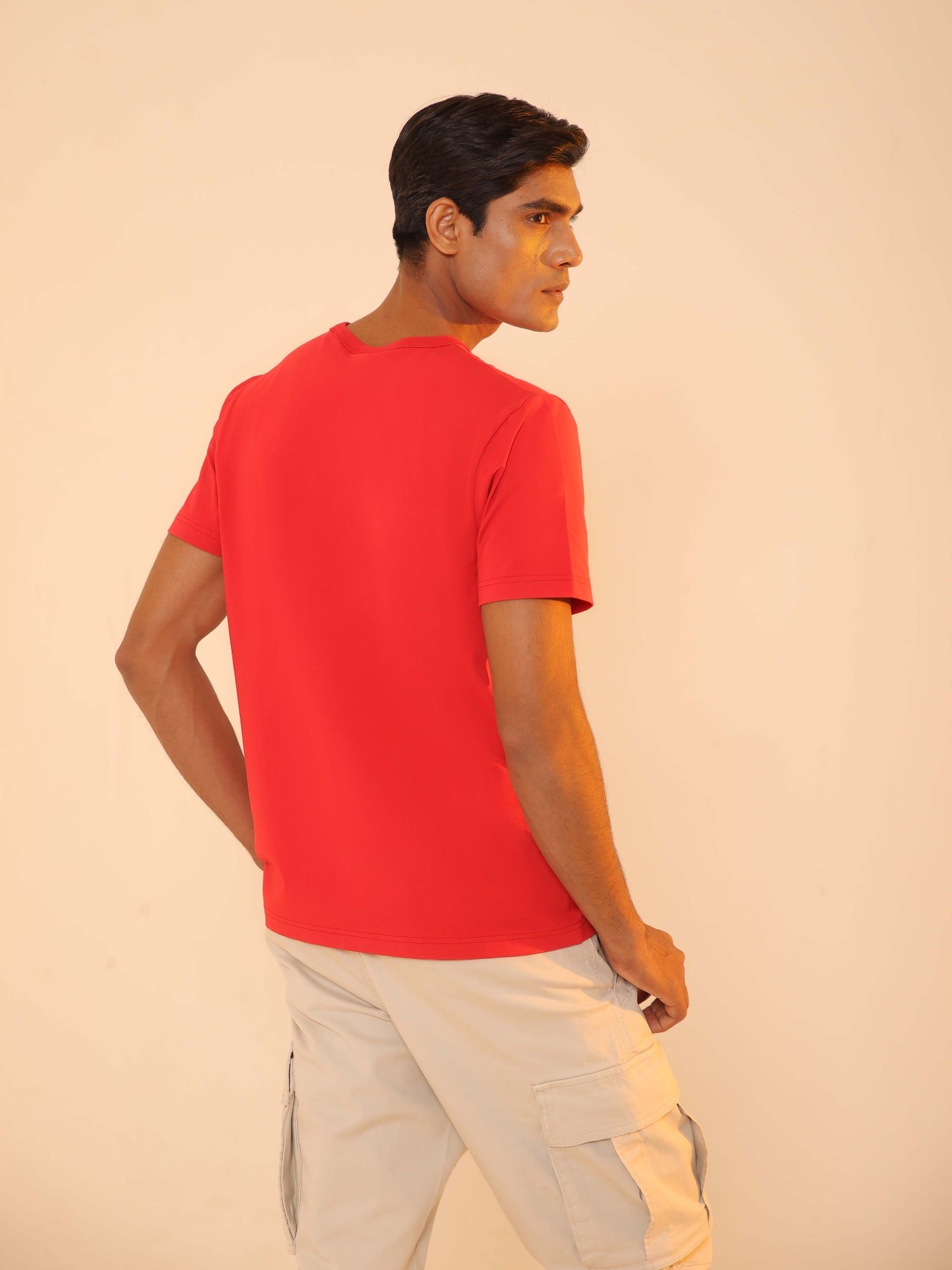 4-Way Stretch T-Shirt in Coral Red