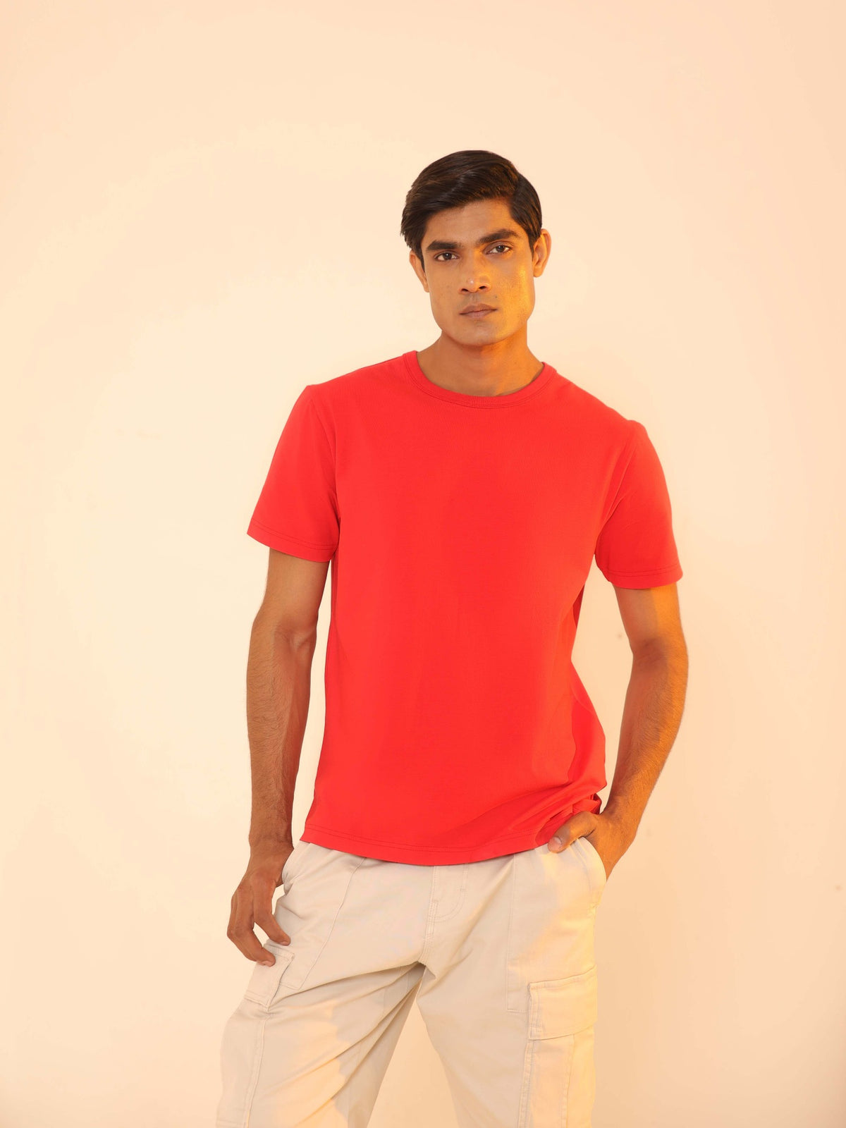 4-Way Stretch T-Shirt in Coral Red