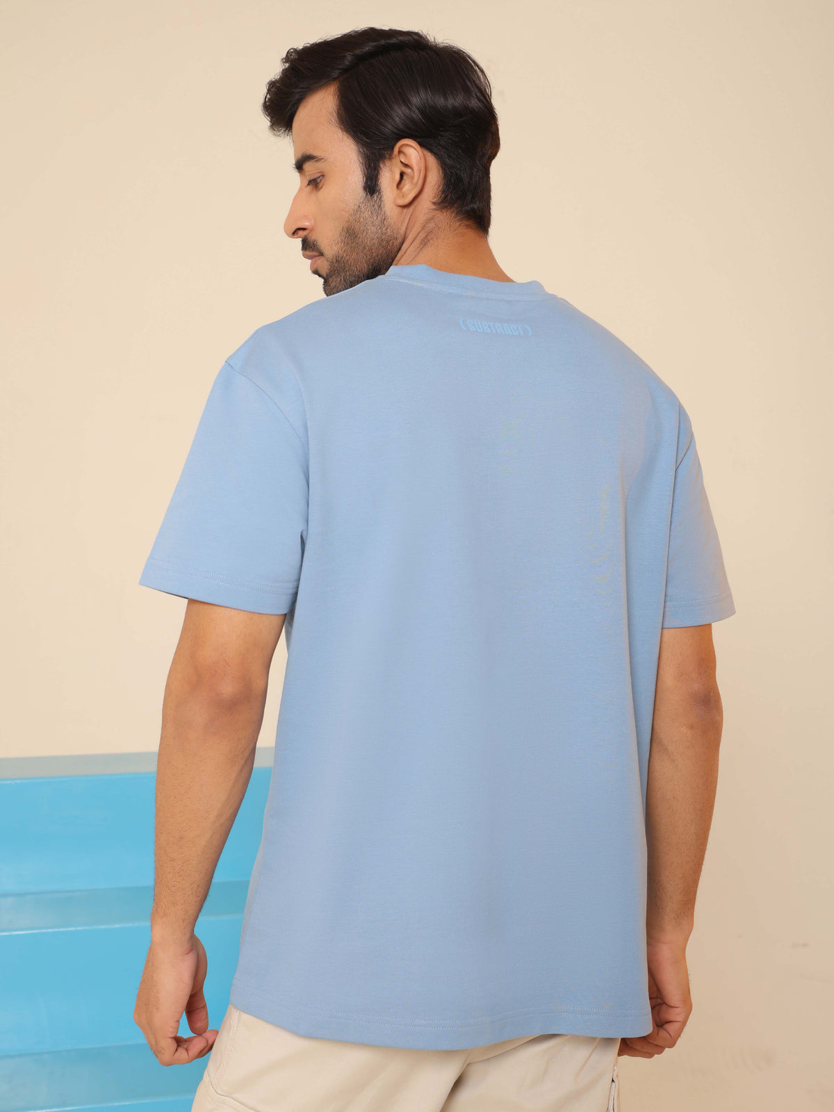 Oversized Round Neck T-Shirt in Frost Blue
