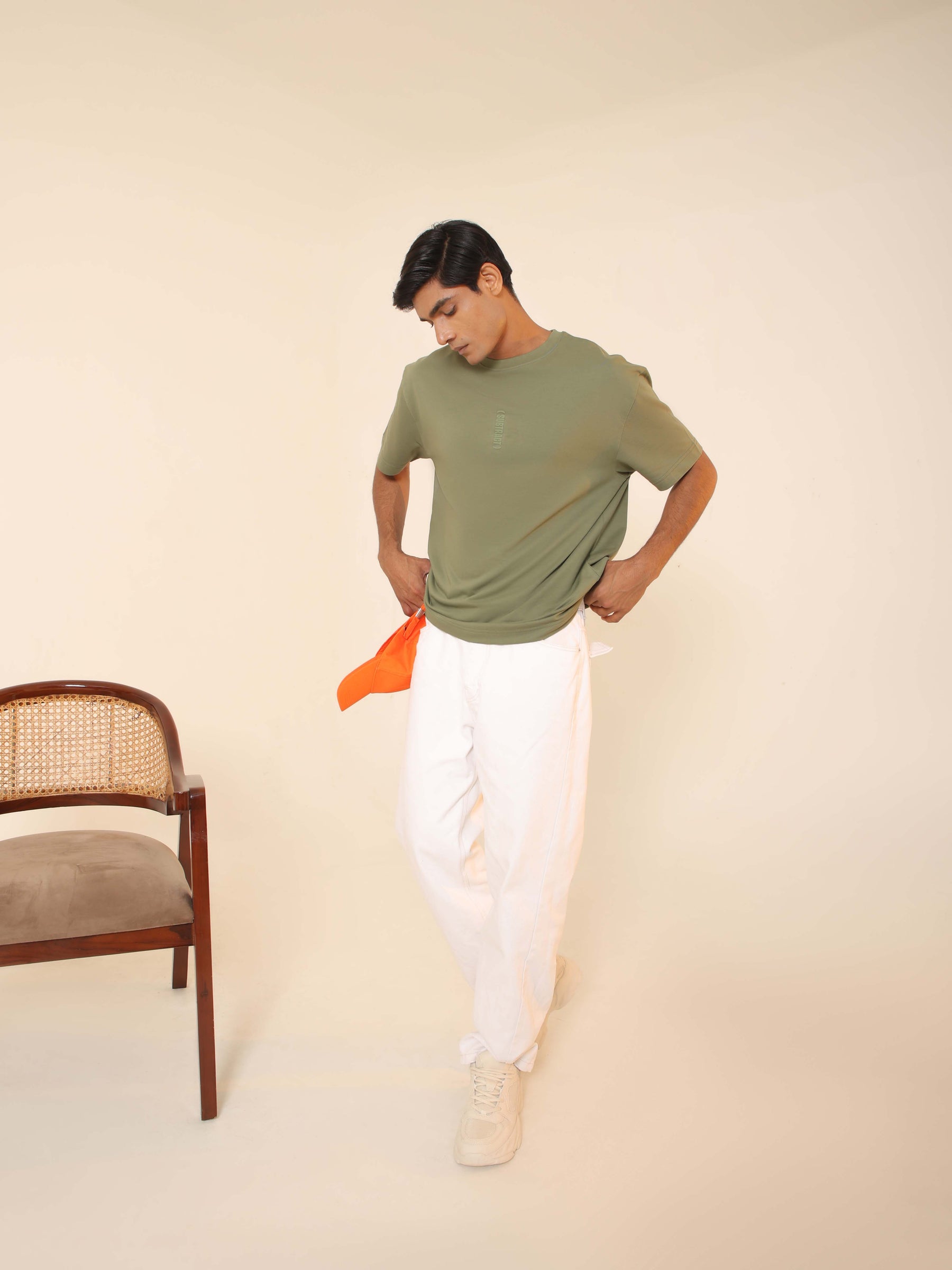 Oversized Round Neck T-Shirt in Olive Green