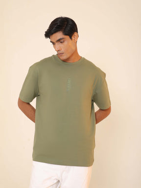 Oversized Round Neck T-Shirt in Olive Green