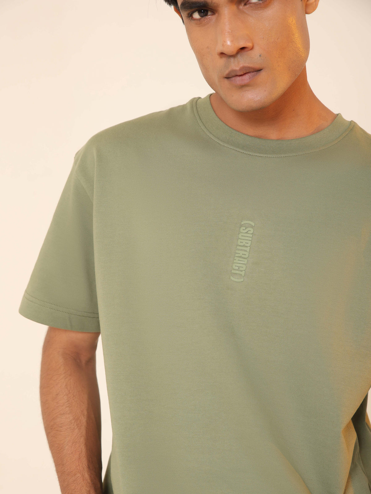 Oversized Round Neck T-Shirt in Olive Green