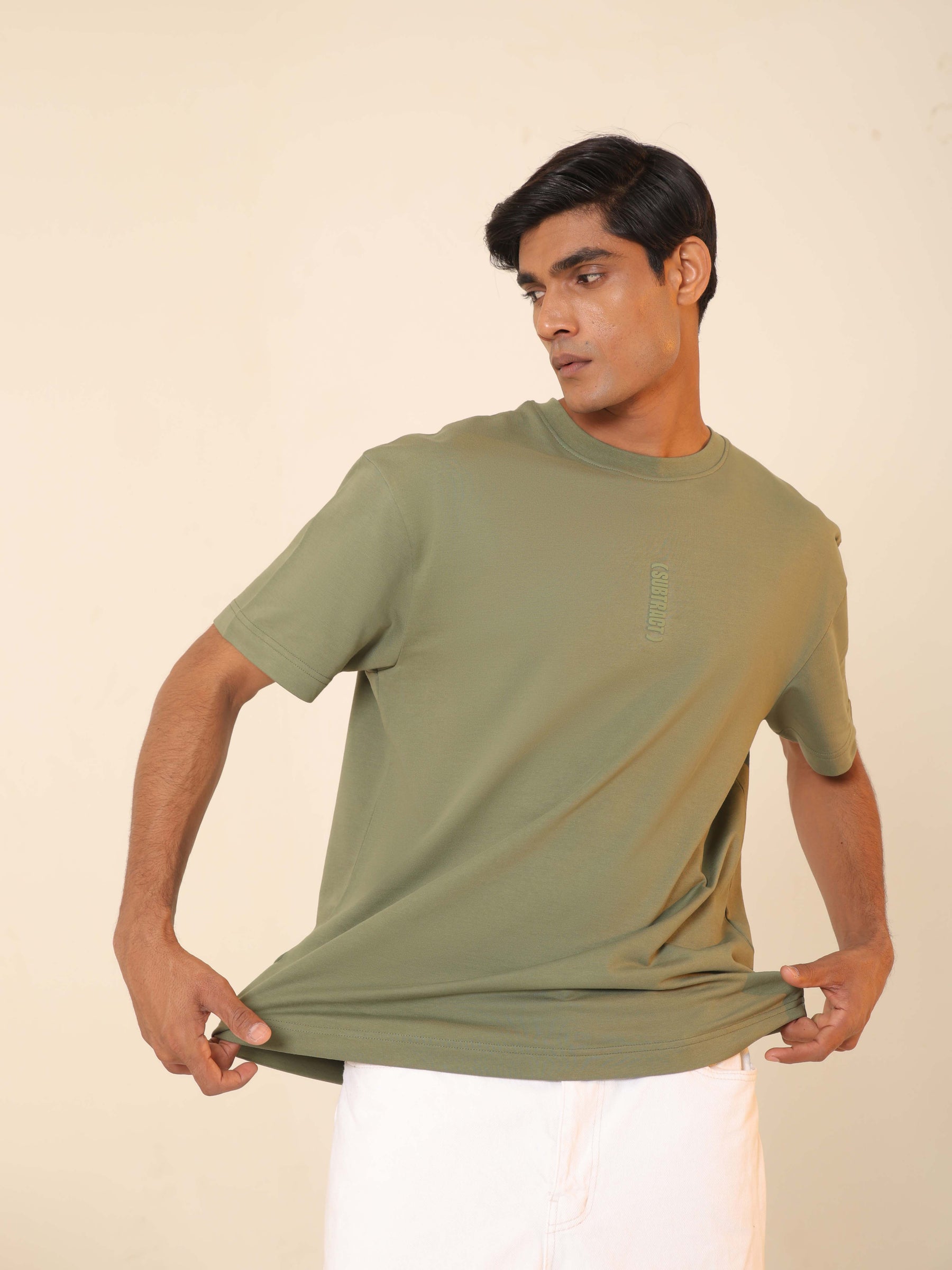 Oversized Round Neck T-Shirt in Olive Green